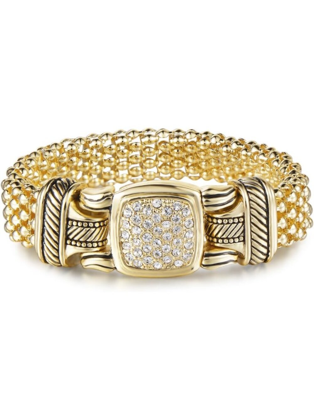 Statement Popcorn Chain Bracelet with Pave Crystals & Magnetic Clasp - Women's